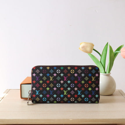 ZIPPY WALLET 19 IN BLACK MIX COLORFUL CALFSKIN