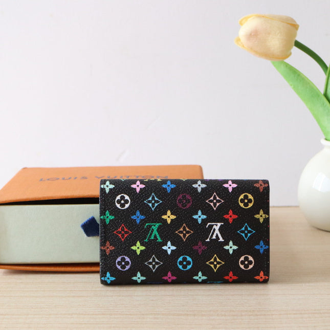 ROSALIE WALLET 12 IN BLACK MIX COLORFUL CALFSKIN