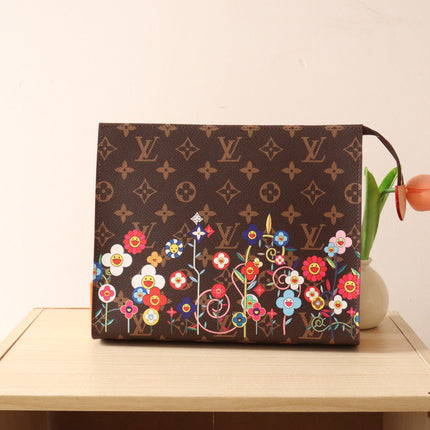 TOILETRY POUCH 25 CM BAG IN BROWN MONOGRAM CALFSKIN WITH STICKER