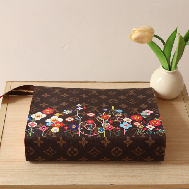 TOILETRY POUCH 25 CM BAG IN BROWN MONOGRAM CALFSKIN WITH STICKER