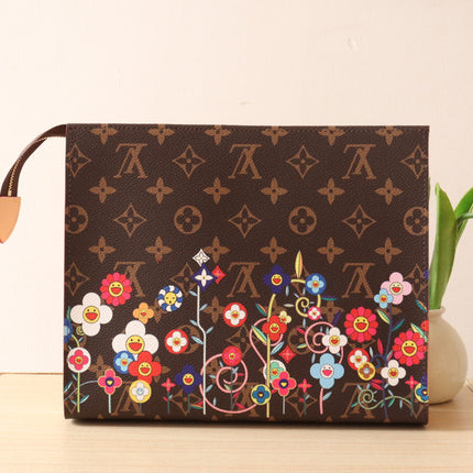 TOILETRY POUCH 25 CM BAG IN BROWN MONOGRAM CALFSKIN WITH STICKER