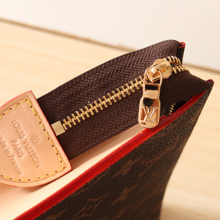 TOILETRY POUCH 25 CM BAG IN BROWN MONOGRAM CALFSKIN WITH STICKER