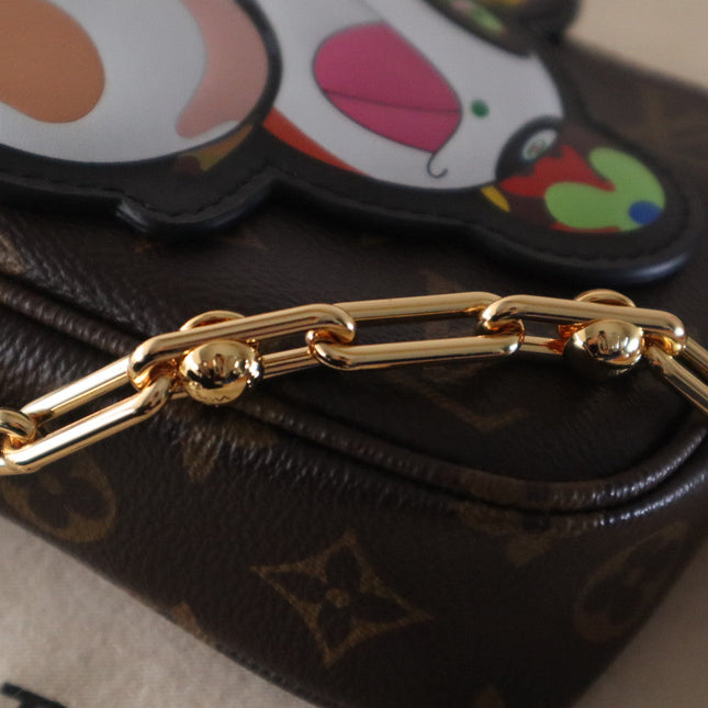 PANDA POCHETTE BAG 22 IN BROWN MONOGRAM COATED CANVAS
