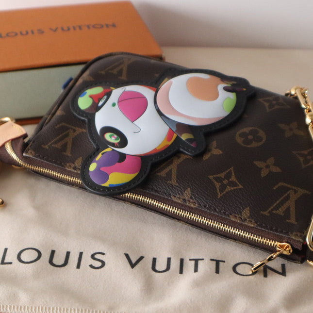 PANDA POCHETTE BAG 22 IN BROWN MONOGRAM COATED CANVAS