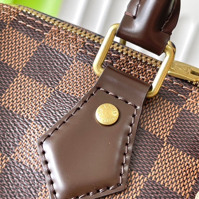 SPEEDY BANDOLIÈRE 25 IN DARK BROWN DAMIER EBENE CANVAS GOLD HARDWARE