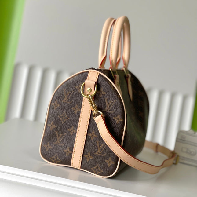 SPEEDY BANDOLIÈRE 25 IN BROWN MONOGRAM CANVAS GOLD HARDWARE