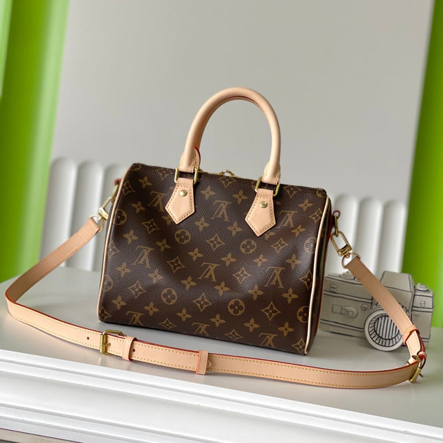 SPEEDY BANDOLIÈRE 25 IN BROWN MONOGRAM CANVAS GOLD HARDWARE