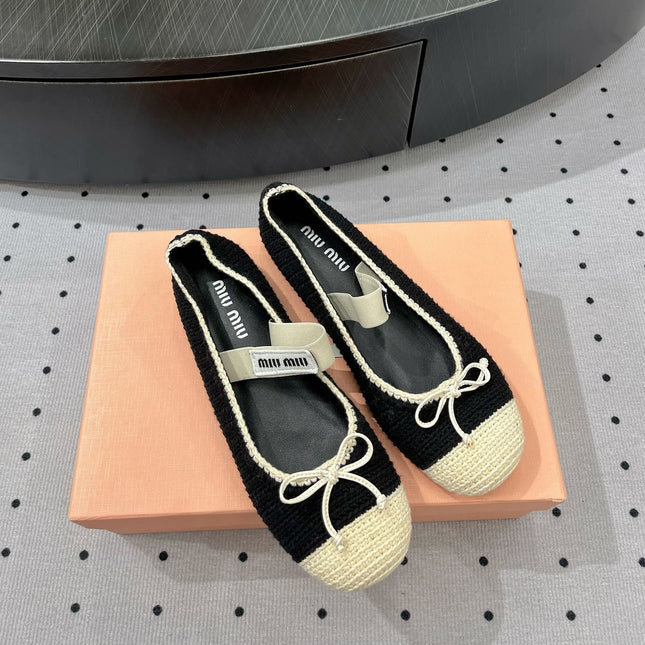 Ballet Flats Black Mix Ivory Fabric