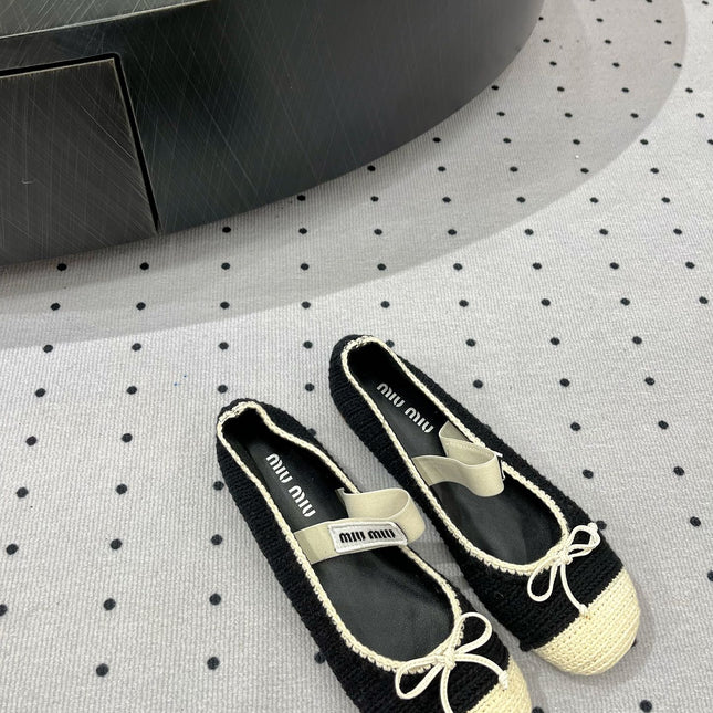 Ballet Flats Black Mix Ivory Fabric