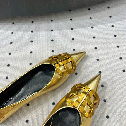 POINTED BB GOLD BUCKLE BALLET FLAT IN GOLD METALLIC SHINY CALFSKIN