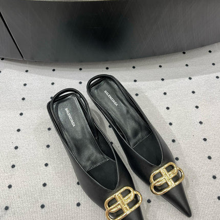 HEELED SLINGBACK 45 MM IN BLACK SMOOTH LAMBSKIN GOLD HARDWARE