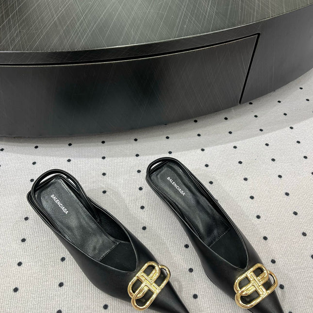 HEELED SLINGBACK 45 MM IN BLACK SMOOTH LAMBSKIN GOLD HARDWARE