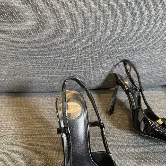 JACQUELINE SLINGBACK PUMPS IN BLACK PATENT LAMBSKIN