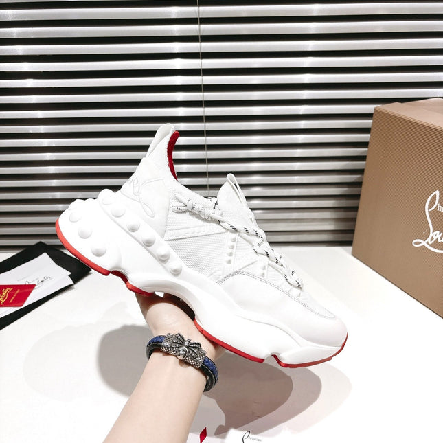 LOUBI CHUNKY SNEAKERS IN WHITE AND RED MESH AND CALFSKIN