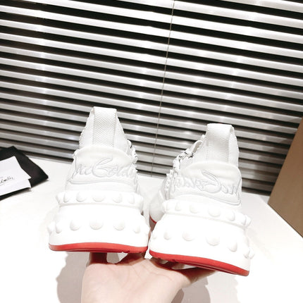 LOUBI CHUNKY SNEAKERS IN WHITE AND RED MESH AND CALFSKIN