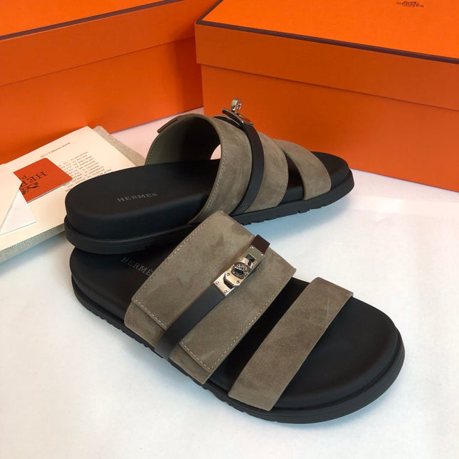 GABRIEL SANDAL MULE IN GRAYISH BROWN SUEDE