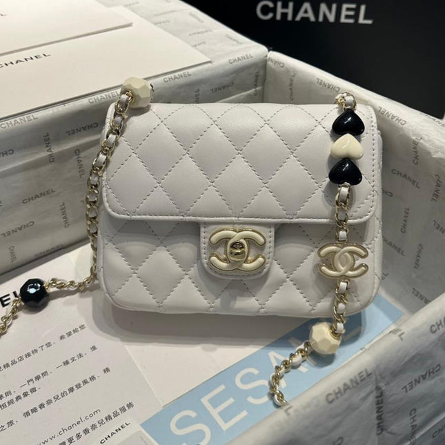 CC MINI 16 CROSSBODY BAG IN WHITE CALFSKIN WITH STRAP