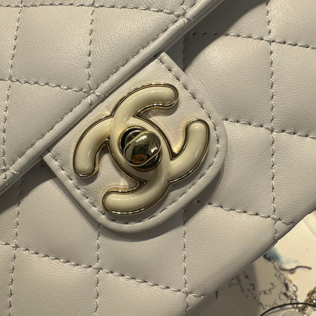 CC MINI 16 CROSSBODY BAG IN WHITE CALFSKIN WITH STRAP