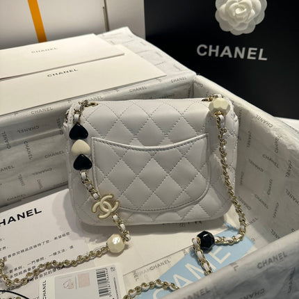 CC MINI 16 CROSSBODY BAG IN WHITE CALFSKIN WITH STRAP