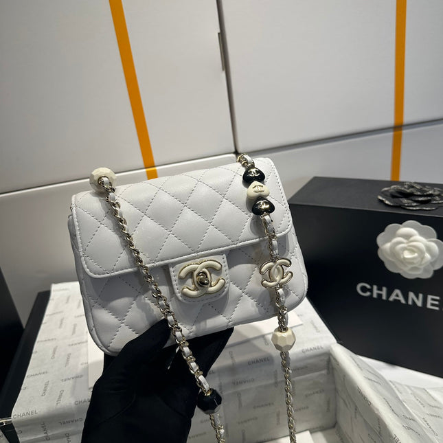 CC MINI 16 CROSSBODY BAG IN WHITE CALFSKIN WITH STRAP