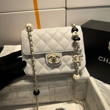 CC MINI 16 CROSSBODY BAG IN WHITE CALFSKIN WITH STRAP