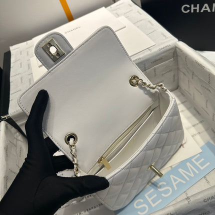 CC MINI 16 CROSSBODY BAG IN WHITE CALFSKIN WITH STRAP