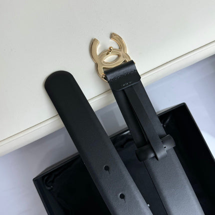 CC BELT 30MM IN BLACK SMOOTH CALFSKIN GOLD HARDWARE ATTACH RHINSTONES