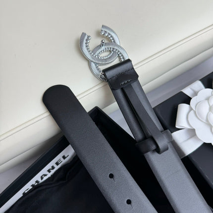 CC BELT 30MM IN BLACK SMOOTH CALFSKIN SILVER HARDWARE ATTACH RHINSTONE