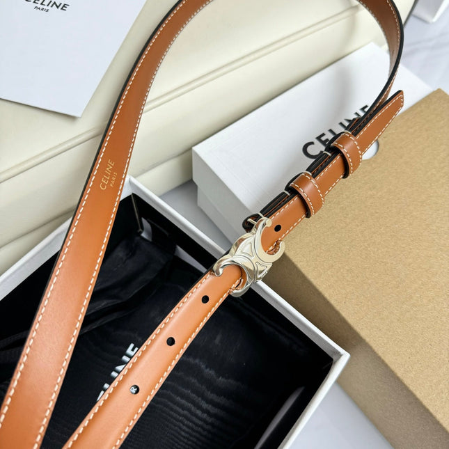 MINI TRIOMPHE BELT 13 MM BRONZE BROWN LEATHER SILVER HARDWARE