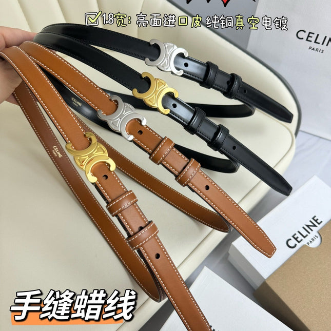 SMALL TRIOMPHE BELT 18 MM BRONZE BROWN LEATHER GOLD HARDWARE