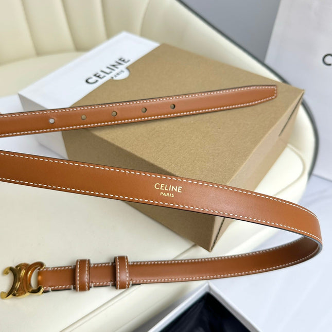 SMALL TRIOMPHE BELT 18 MM BRONZE BROWN LEATHER GOLD HARDWARE