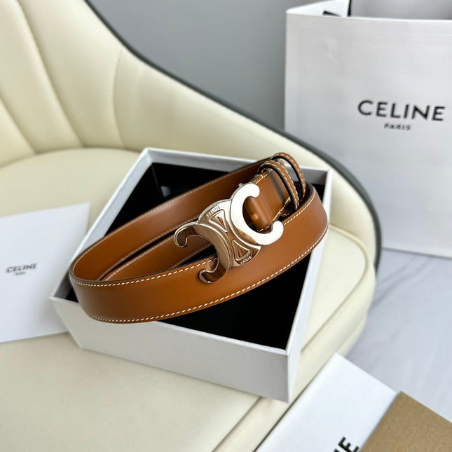 SMALL TRIOMPHE BELT 18 MM BRONZE BROWN LEATHER SILVER HARDWARE
