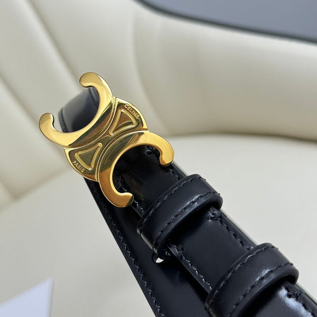 SMALL TRIOMPHE BELT 18 MM BLACK LEATHER GOLD HARDWARE