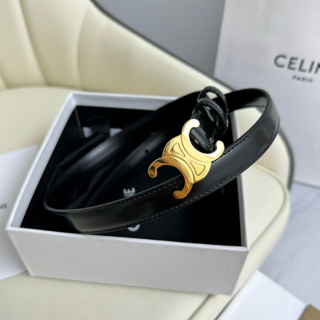 SMALL TRIOMPHE BELT 18 MM BLACK LEATHER GOLD HARDWARE