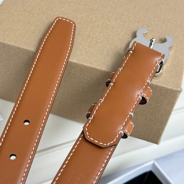 MEDIUM TRIOMPHE BELT 25MM BRONZE BROWN LEATHER SILVER HARDWARE