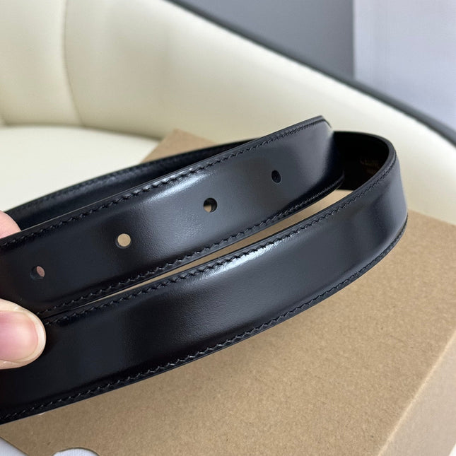 MEDIUM TRIOMPHE BELT 25MM BLACK LEATHER SILVER HARDWARE