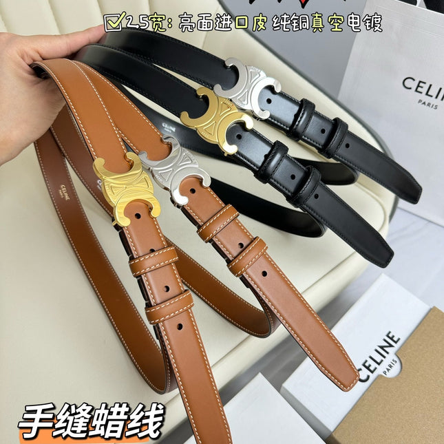 MEDIUM TRIOMPHE BELT 25MM BLACK LEATHER GOLD HARDWARE