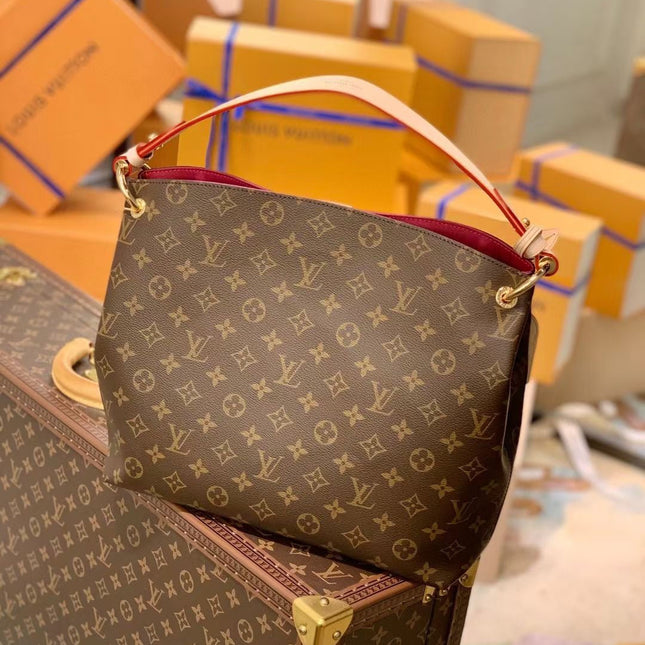 GRACEFUL MM BAG 35 IN BROWN MONOGRAM COATED CANVAS BEIGE CALFSKIN
