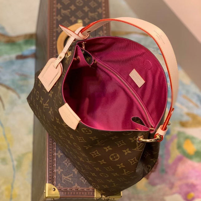 GRACEFUL MM BAG 35 IN BROWN MONOGRAM COATED CANVAS BEIGE CALFSKIN