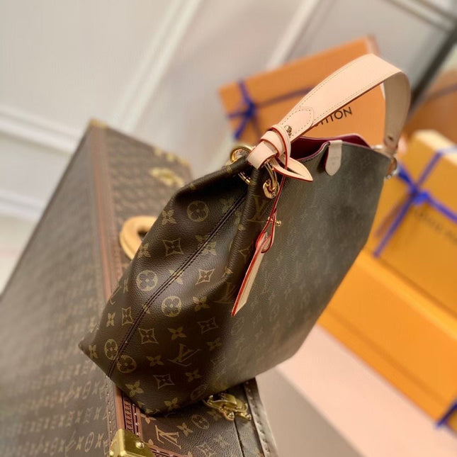 GRACEFUL MM BAG 35 IN BROWN MONOGRAM COATED CANVAS BEIGE CALFSKIN