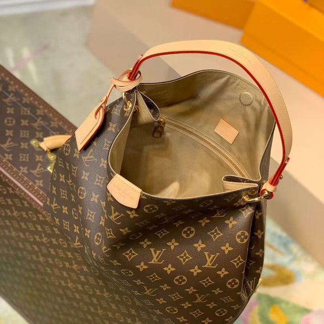 GRACEFUL MM BAG 41 IN BROWN MONOGRAM COATED CANVAS BEIGE CALFSKIN