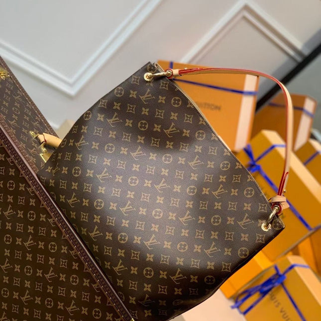 GRACEFUL MM BAG 41 IN BROWN MONOGRAM COATED CANVAS BEIGE CALFSKIN