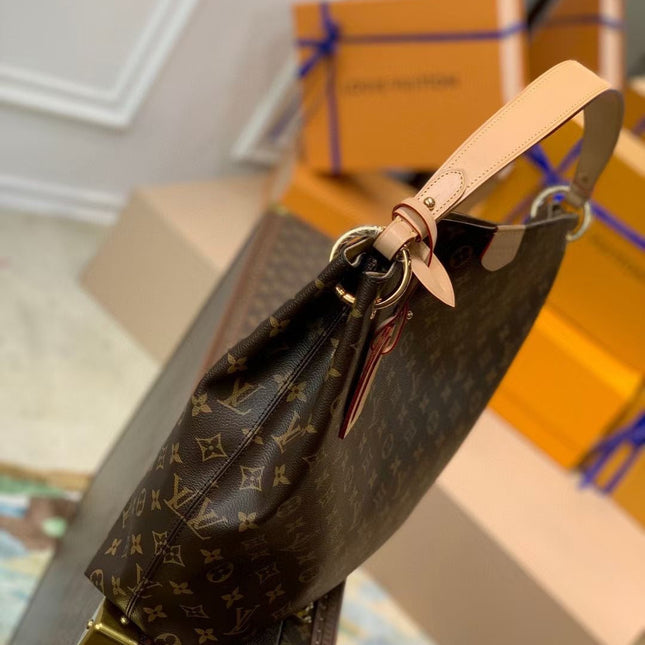 GRACEFUL MM BAG 41 IN BROWN MONOGRAM COATED CANVAS BEIGE CALFSKIN