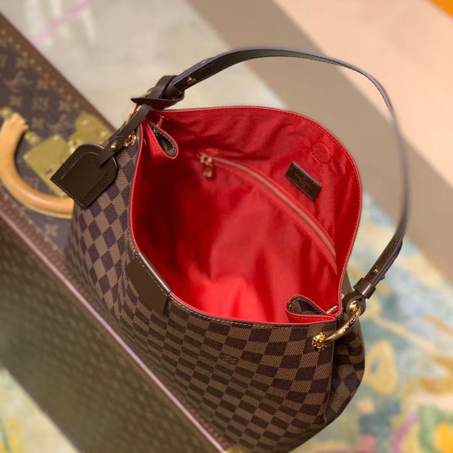 GRACEFUL MM BAG 35 IN BROWN DAMIER COATED CANVAS BROWN CALFSKIN