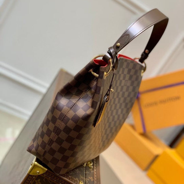 GRACEFUL MM BAG 35 IN BROWN DAMIER COATED CANVAS BROWN CALFSKIN