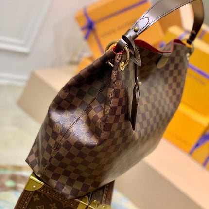 GRACEFUL MM BAG 41 IN BROWN DAMIER COATED CANVAS BROWN CALFSKIN