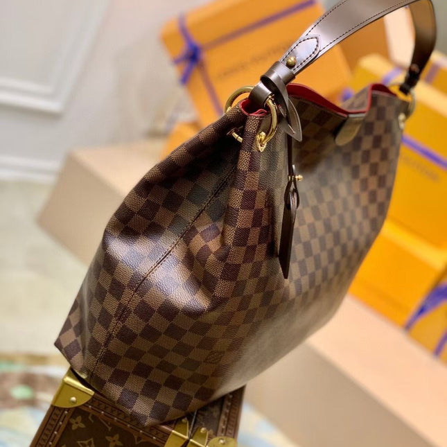 GRACEFUL MM BAG 41 IN BROWN DAMIER COATED CANVAS BROWN CALFSKIN
