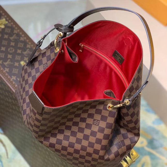 GRACEFUL MM BAG 41 IN BROWN DAMIER COATED CANVAS BROWN CALFSKIN