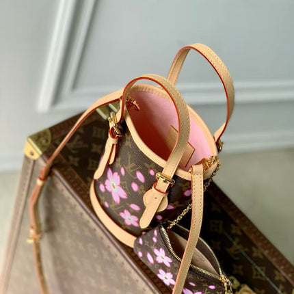 NANO BUCKET CHERRY BLOSSOM IN SAKURA BROWN MONOGRAM COATED CANVAS