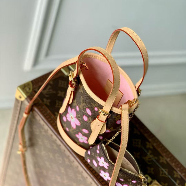 NANO BUCKET CHERRY BLOSSOM IN SAKURA BROWN MONOGRAM COATED CANVAS